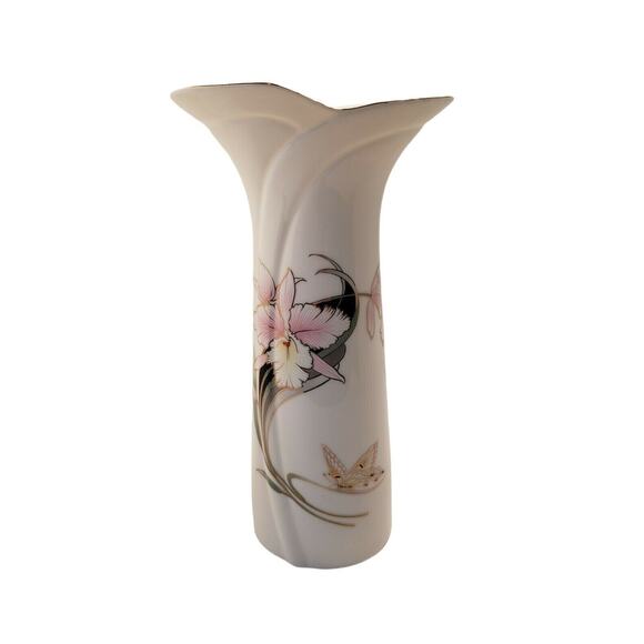 Vintage Vase Made in Japan Fine China 10.5" inches Orchid Design Butterfly - Picture 1 of 11